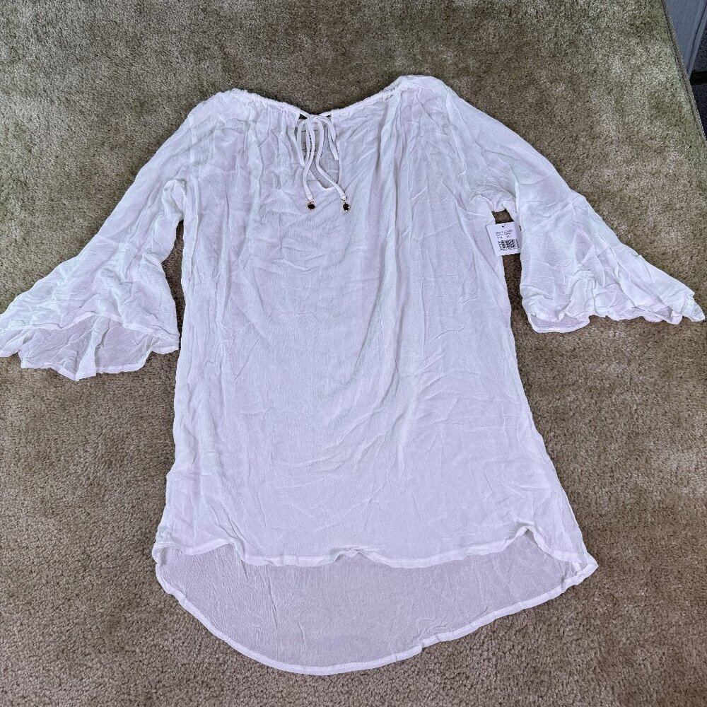 Anne Cole NWT White Semi Sheer Plunge Neck Tunic Top Cover Up Medium E914